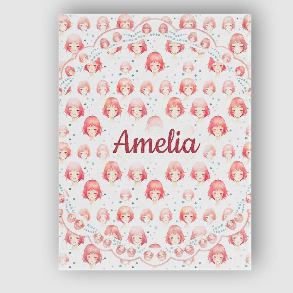 Personalised Name Soft Anime Faces Pastel Pink Pattern Kawaii Custom Contemporary Display Canvas Wall Art Print Decor Picture Ready to Hang