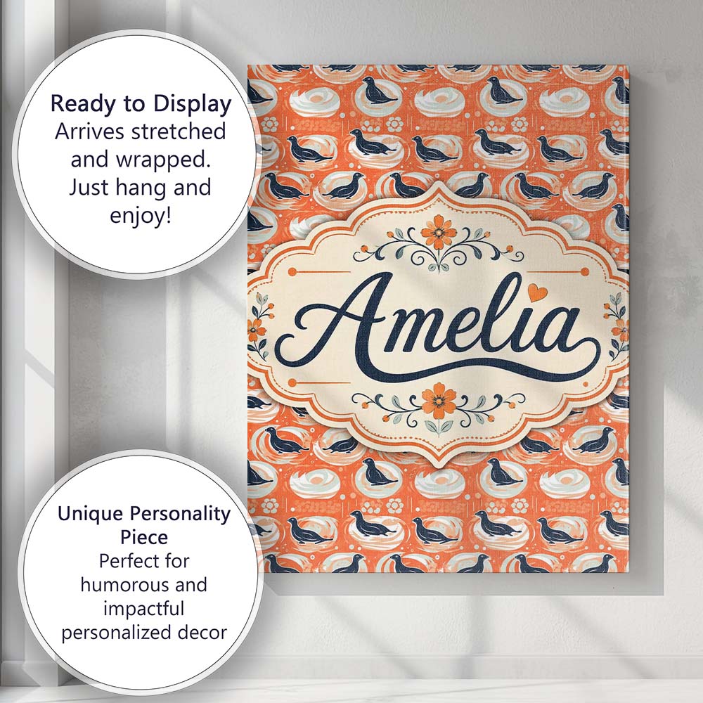 Personalised Name Modern Abstract Seal on Custom Unique Gift Idea Elegant Feature Canvas Wall Art Print Decor Picture Ready to Hang