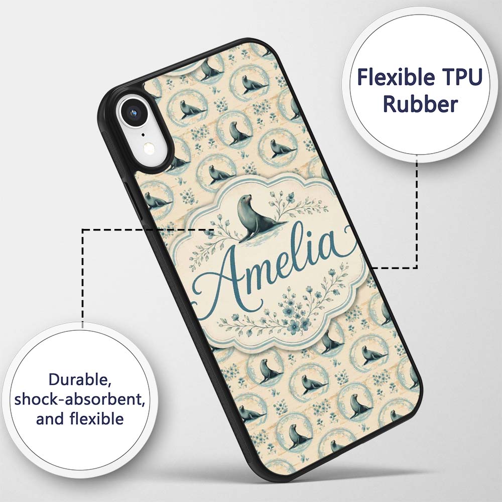Elegant Seal Cameo Frames with Floral Vintage Custom Name Protective Phone Case Mobile Cover Durable Everyday Smartphone Shock Resistant