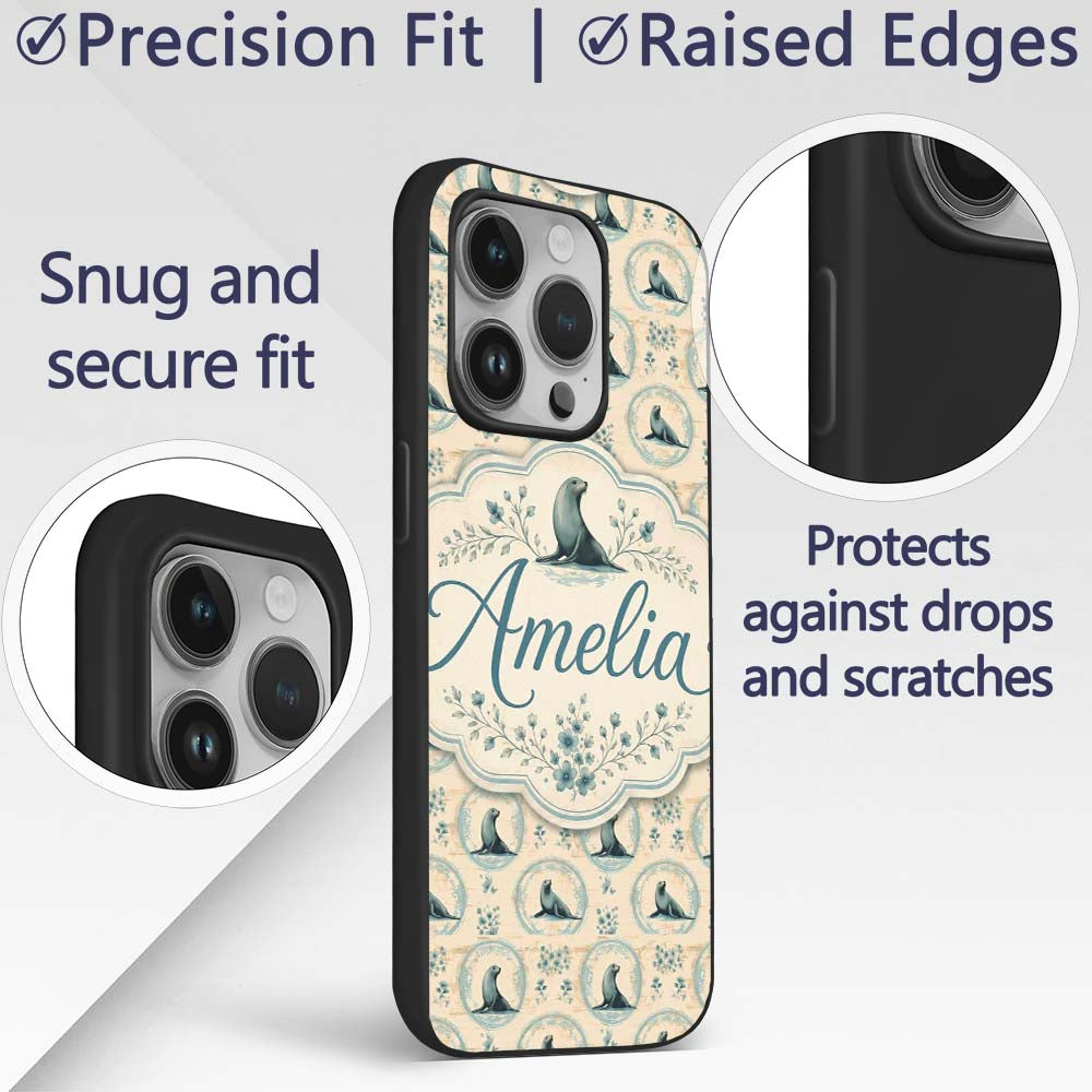 Elegant Seal Cameo Frames with Floral Vintage Custom Name Protective Phone Case Mobile Cover Durable Everyday Smartphone Shock Resistant