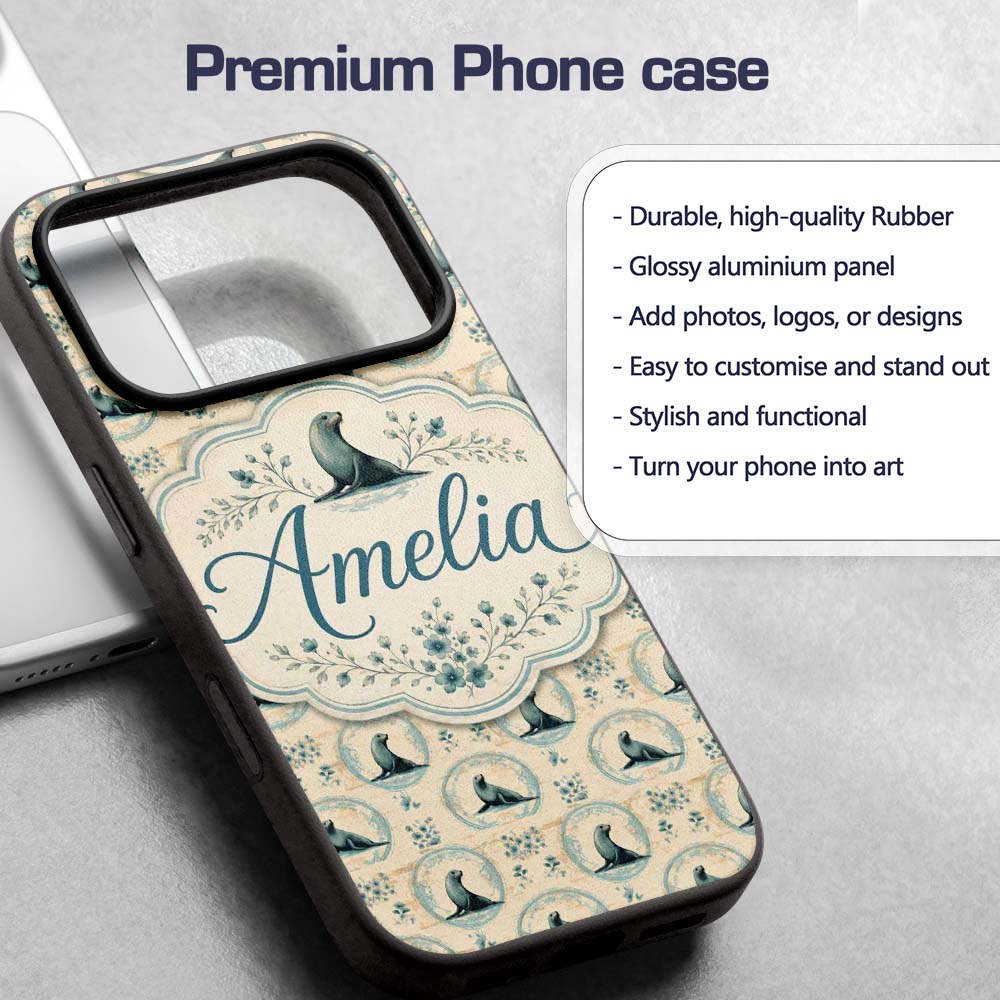 Elegant Seal Cameo Frames with Floral Vintage Custom Name Protective Phone Case Mobile Cover Durable Everyday Smartphone Shock Resistant