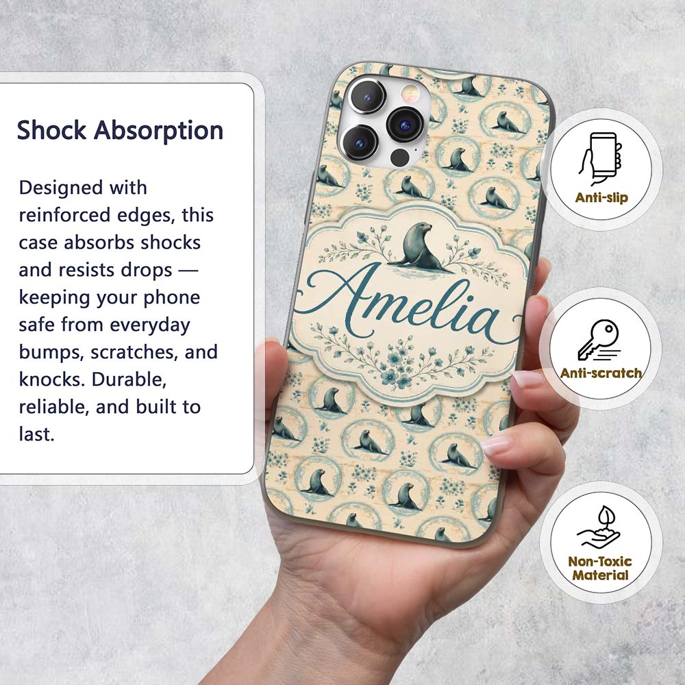 Elegant Seal Cameo Frames with Floral Vintage Custom Name Protective Phone Case Mobile Cover Durable Everyday Smartphone Shock Resistant