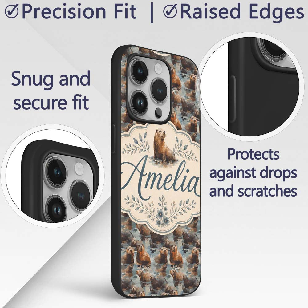 Cute Cartoon Seal Shapes in Blue Minimal Modern Custom Name Protective Phone Case Mobile Cover Durable Everyday Smartphone Shock Resistant