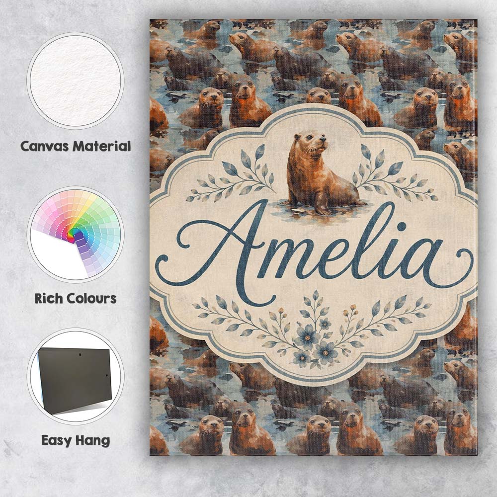 Personalised Name Cute Cartoon Seal Shapes Custom Unique Gift Idea Elegant Feature Canvas Wall Art Print Decor Picture Ready to Hang