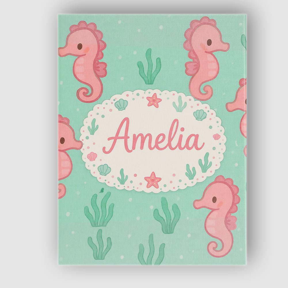 Personalised Name Cute Seahorse Ocean Cartoon Animal Pattern Stylish Custom Home Canvas Wall Art Print Decor Picture Ready to Hang