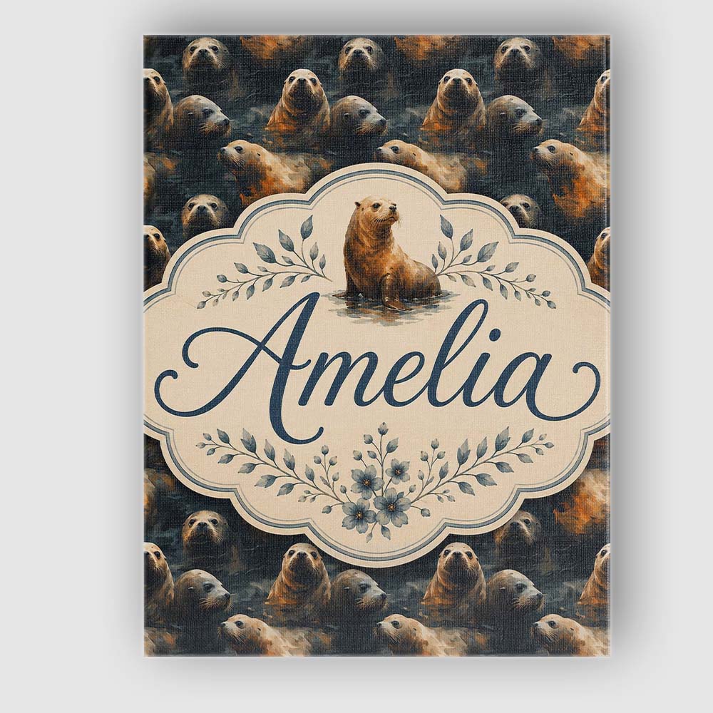 Personalised Name Warm Brown Seals in Water Custom Bespoke Interior Contemporary Canvas Wall Art Print Decor Picture Ready to Hang