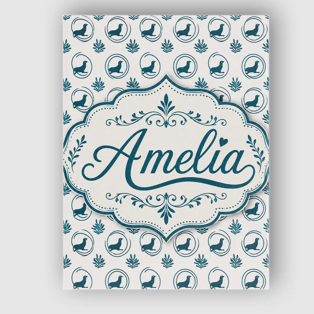 Personalised Name Soft Watercolour Seal Custom Modern Room Accent Elegant Feature Canvas Wall Art Print Decor Picture Ready to Hang