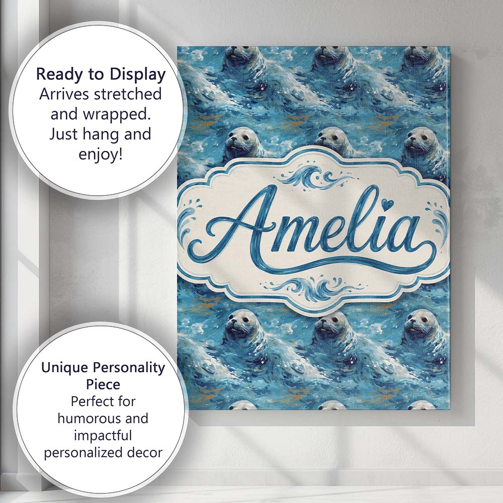 Personalised Name Simple Seal Silhouettes Custom Unique Gift Idea Elegant Feature Canvas Wall Art Print Decor Picture Ready to Hang