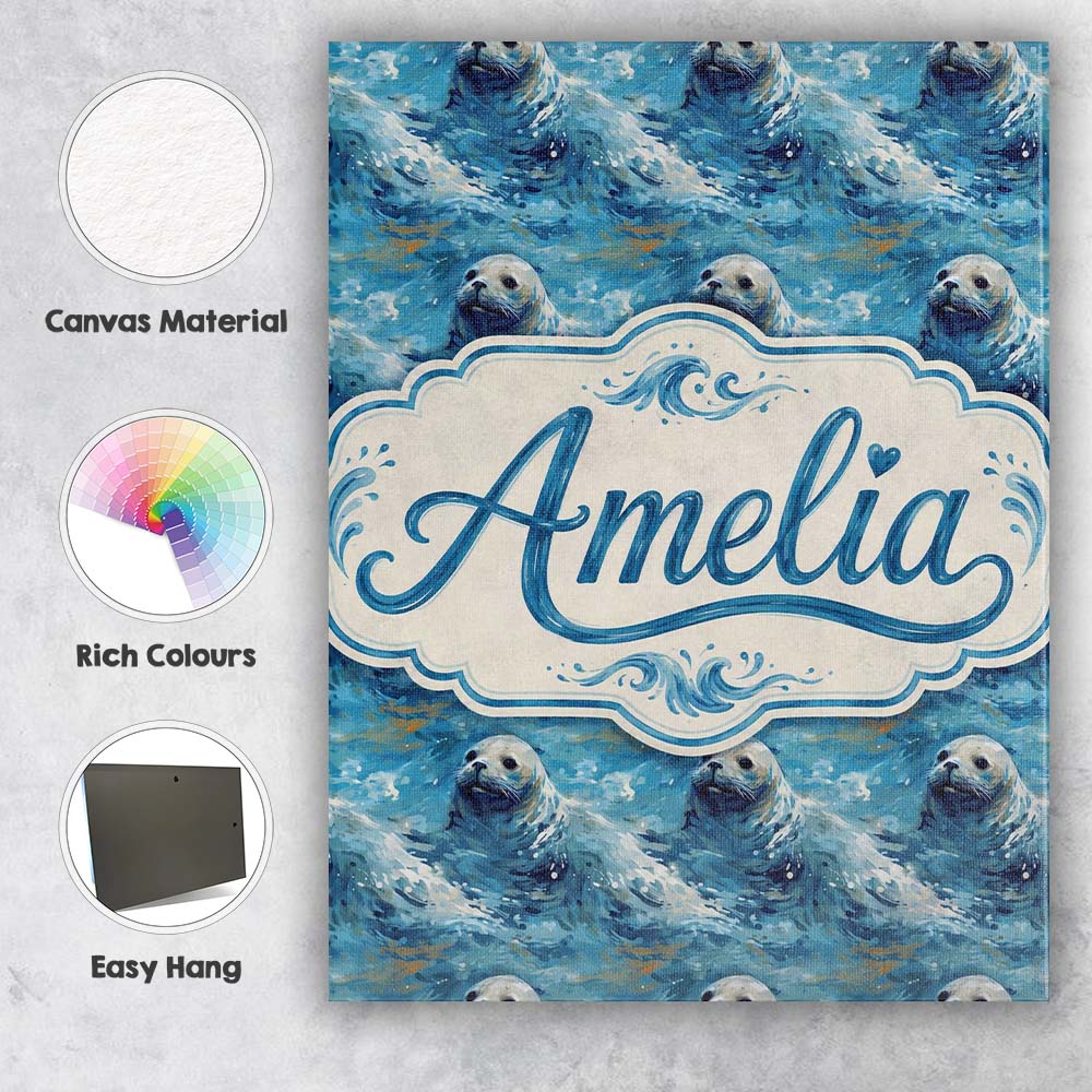 Personalised Name Simple Seal Silhouettes Custom Unique Gift Idea Elegant Feature Canvas Wall Art Print Decor Picture Ready to Hang