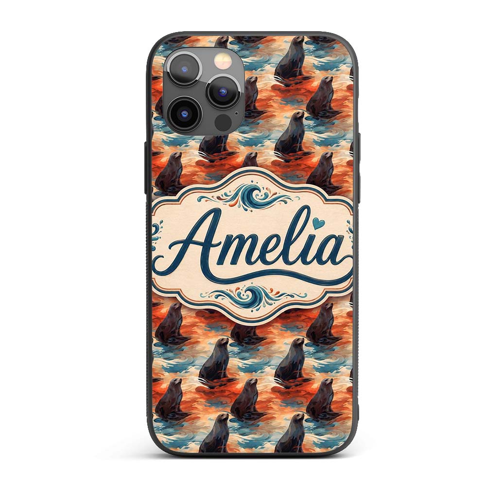 Bright Blue Ocean Seal Swimming Waves Artistic Custom Name Protective Phone Case Mobile Cover Durable Everyday Smartphone Shock Resistant
