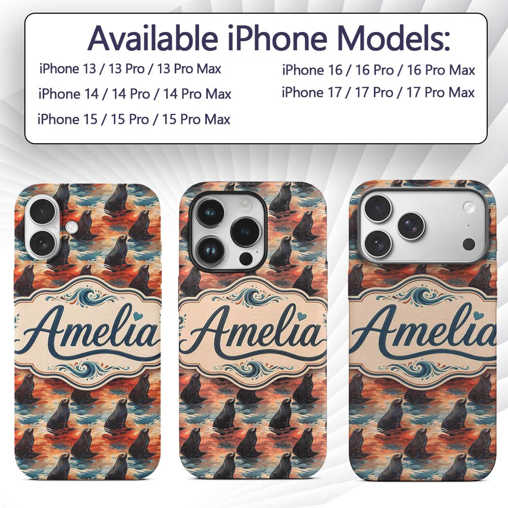 Bright Blue Ocean Seal Swimming Waves Artistic Custom Name Protective Phone Case Mobile Cover Durable Everyday Smartphone Shock Resistant