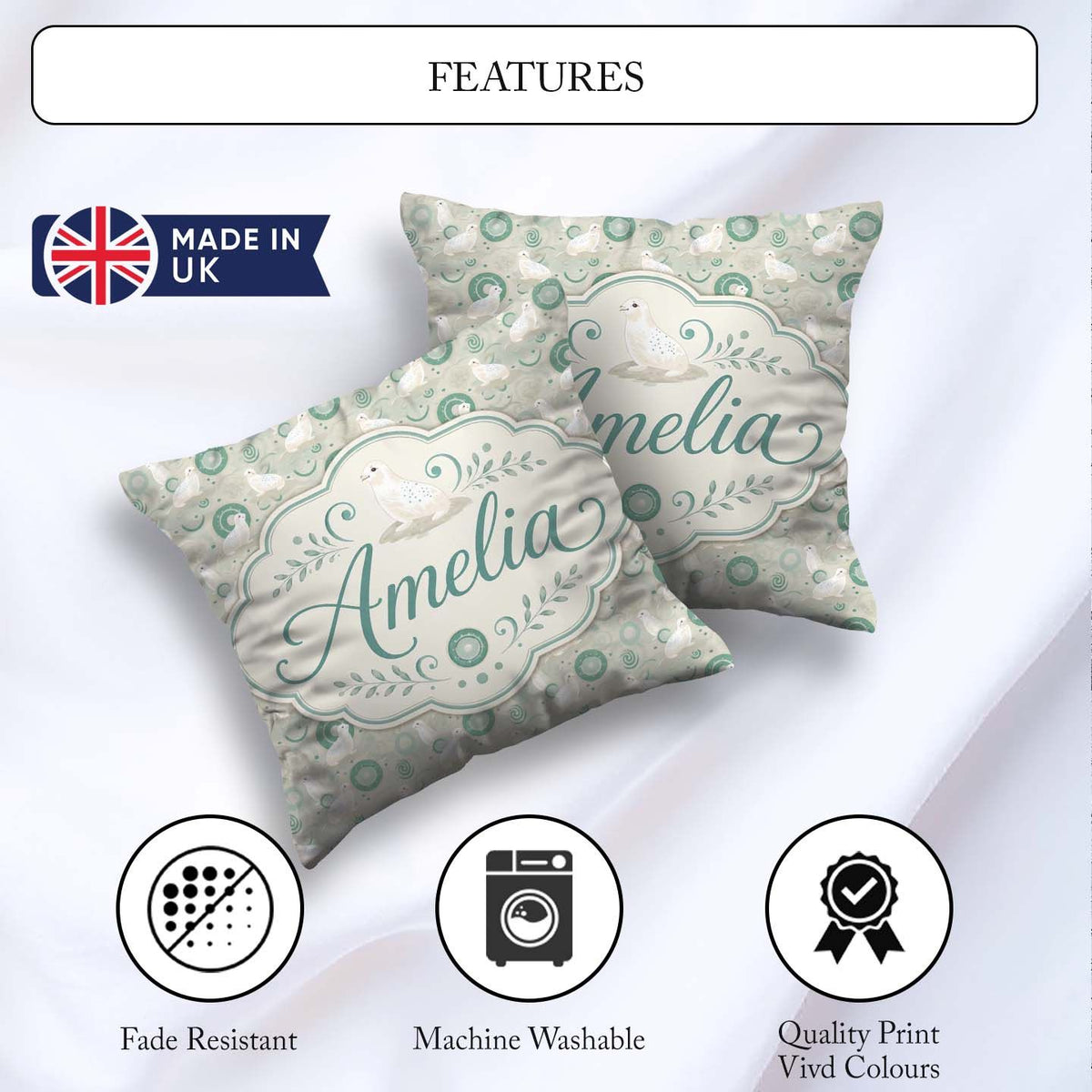 Custom Name Seal and Coral Pastel Ocean Scene Seamless Pattern Square Filled Cushion Throw Pillow Sofa Bed Home Decor Zip Washable UK Made