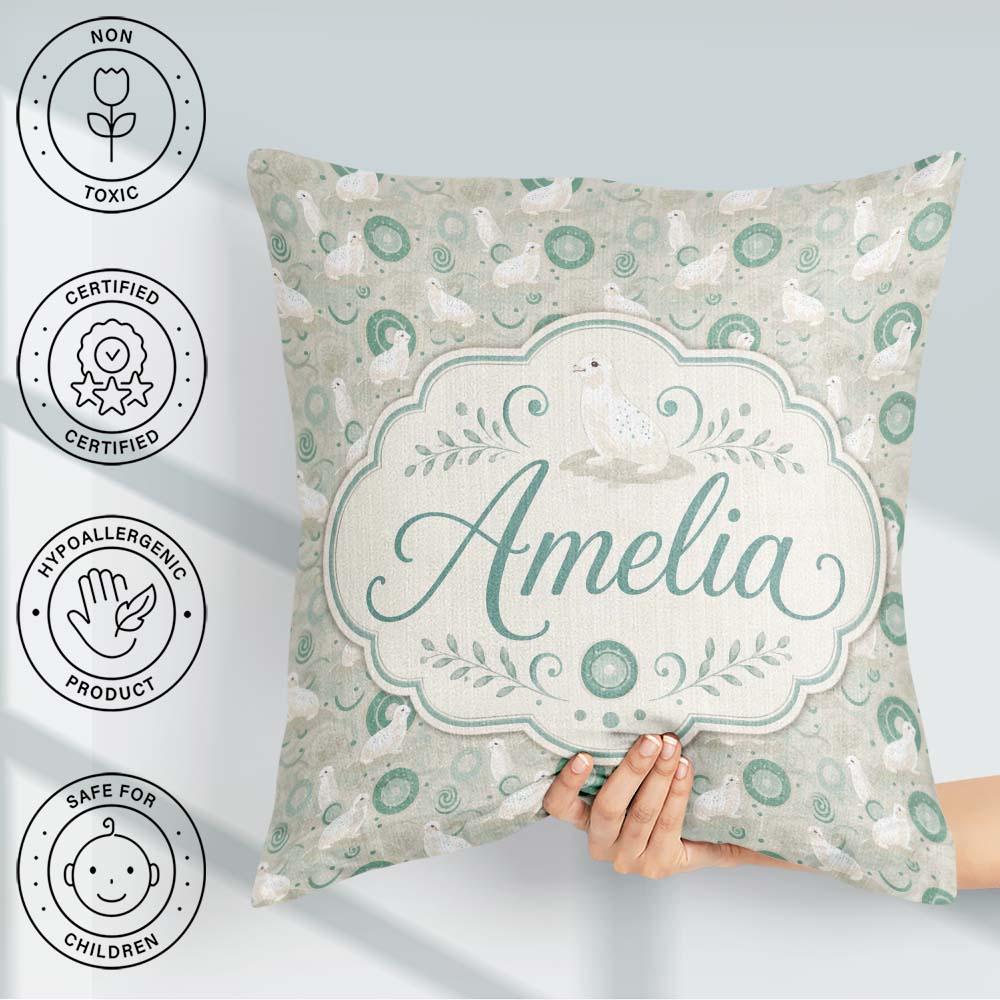 Custom Name Seal and Coral Pastel Ocean Scene Seamless Pattern Square Filled Cushion Throw Pillow Sofa Bed Home Decor Zip Washable UK Made