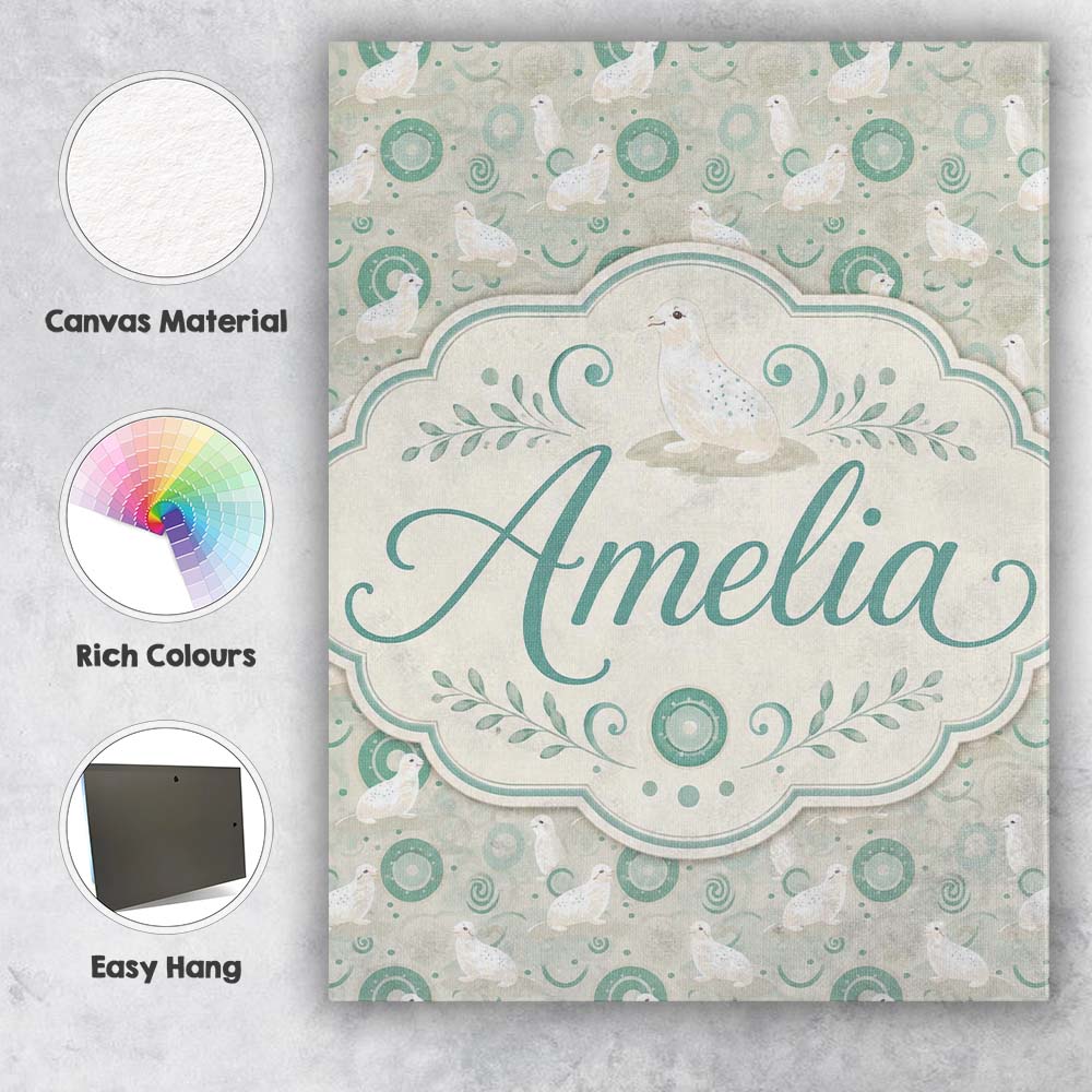 Personalised Name Cute Seal and Coral Custom Modern Room Accent Creative Decorator Style Canvas Wall Art Print Decor Picture Ready to Hang