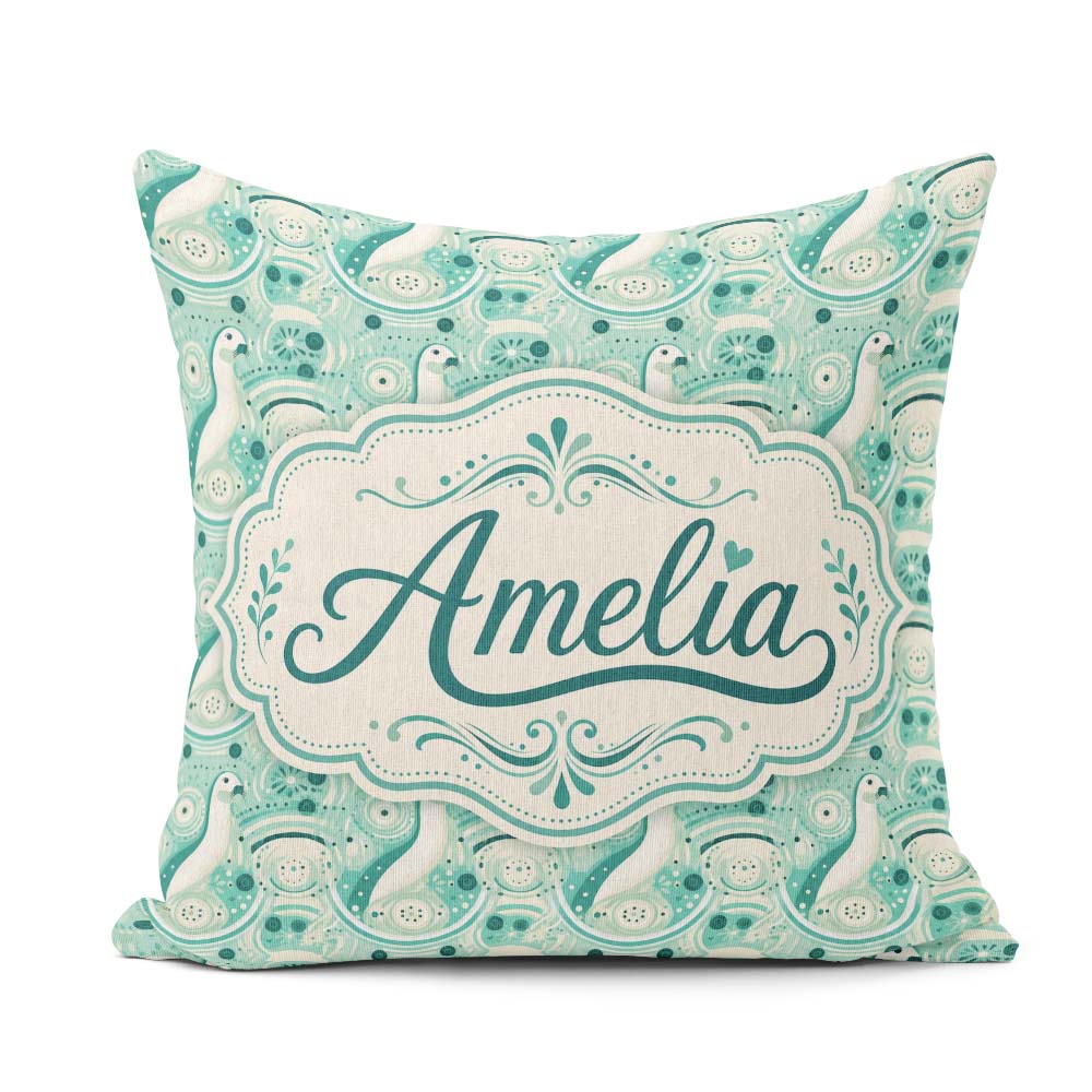 Custom Name Stylised Seals with Swirl Ocean Motifs Teal Seamless Square Filled Cushion Throw Pillow Sofa Bed Home Decor Zip Washable UK Made