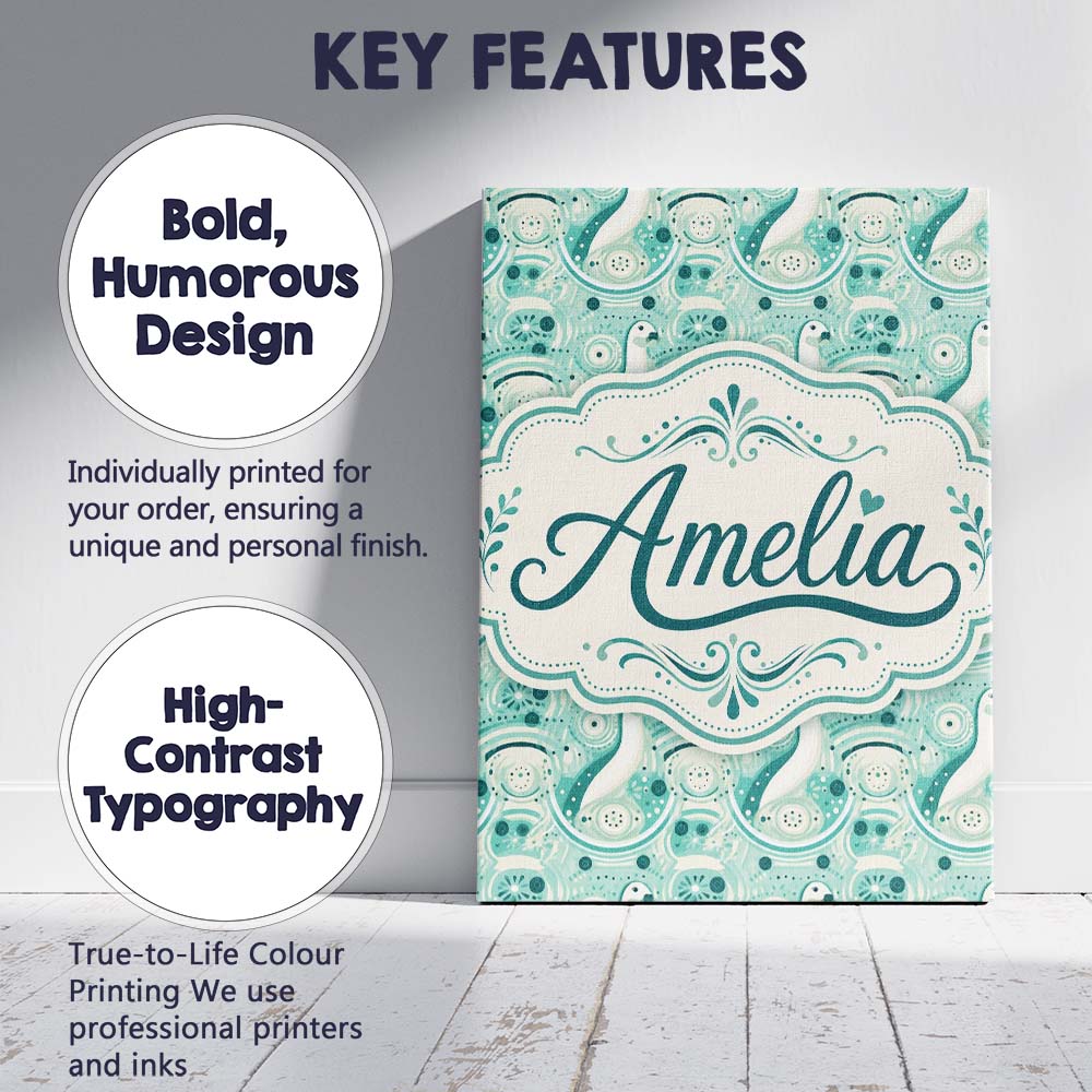 Personalised Name Decorative Stylised Seals Custom Bespoke Interior Contemporary Canvas Wall Art Print Decor Picture Ready to Hang