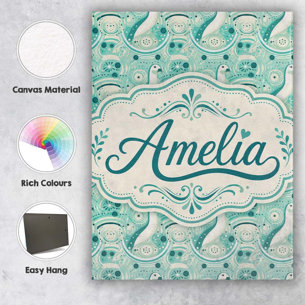 Personalised Name Decorative Stylised Seals Custom Bespoke Interior Contemporary Canvas Wall Art Print Decor Picture Ready to Hang
