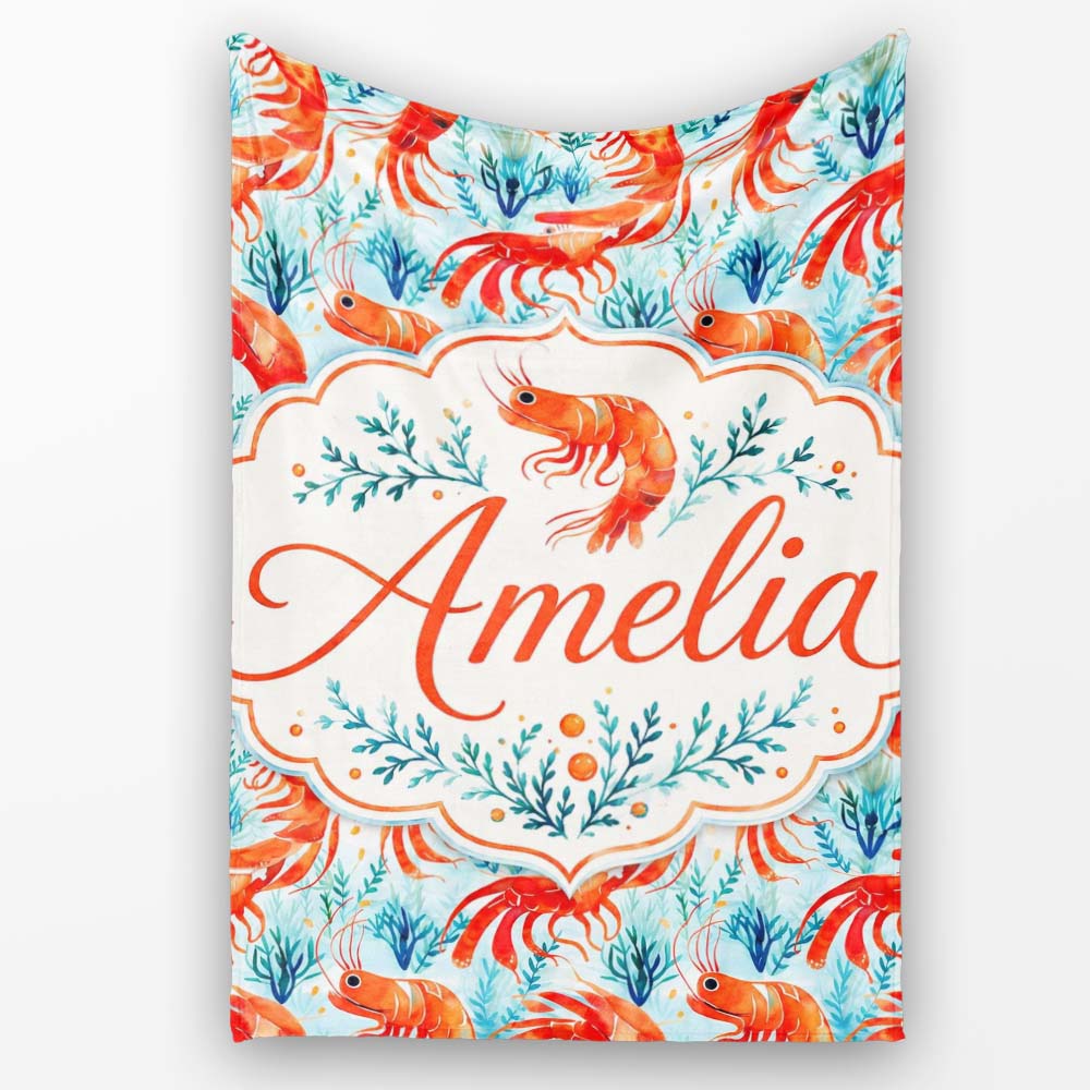 Cute LShrimp with Seaweed Botanical Design Seamless Pattern Lovely Personalised Custom Name Super Soft Fleece Blanket Bed Sofa Throw