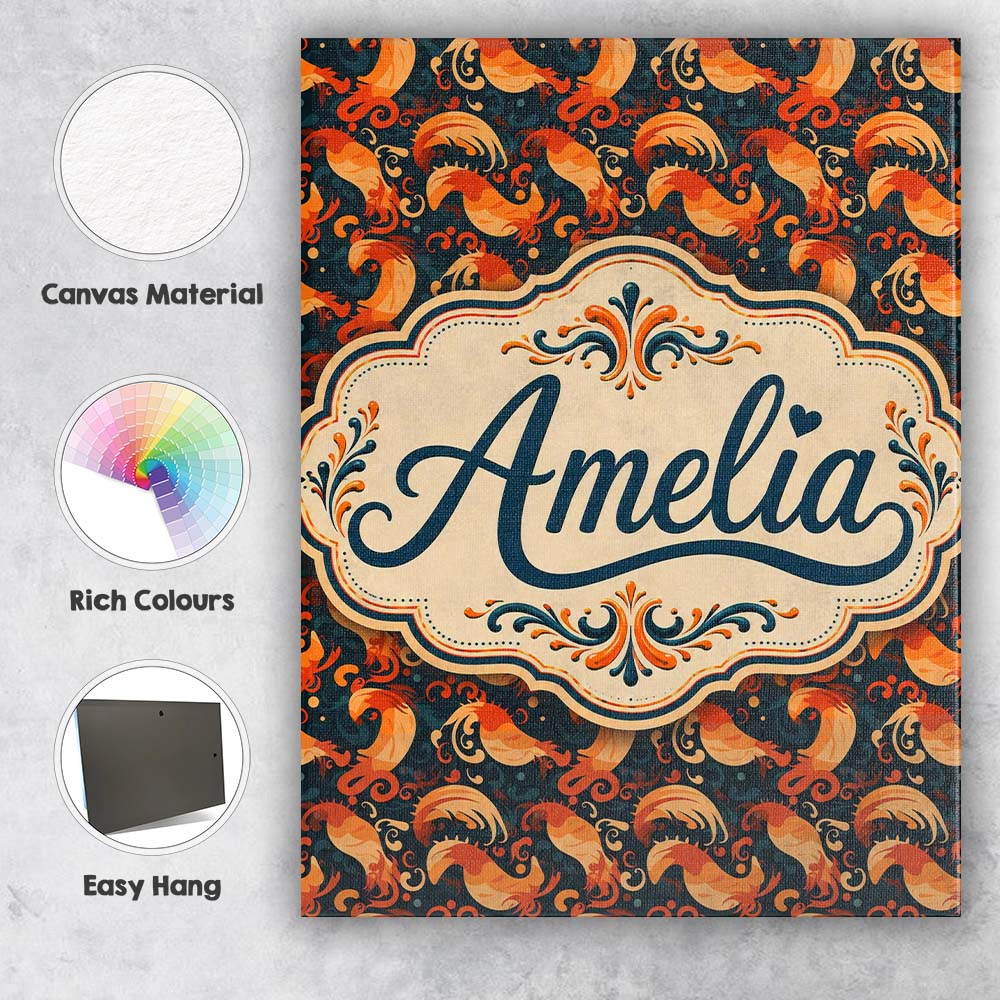 Personalised Name Ornate Orange Shrimp with Custom Bespoke Interior Contemporary Canvas Wall Art Print Decor Picture Ready to Hang