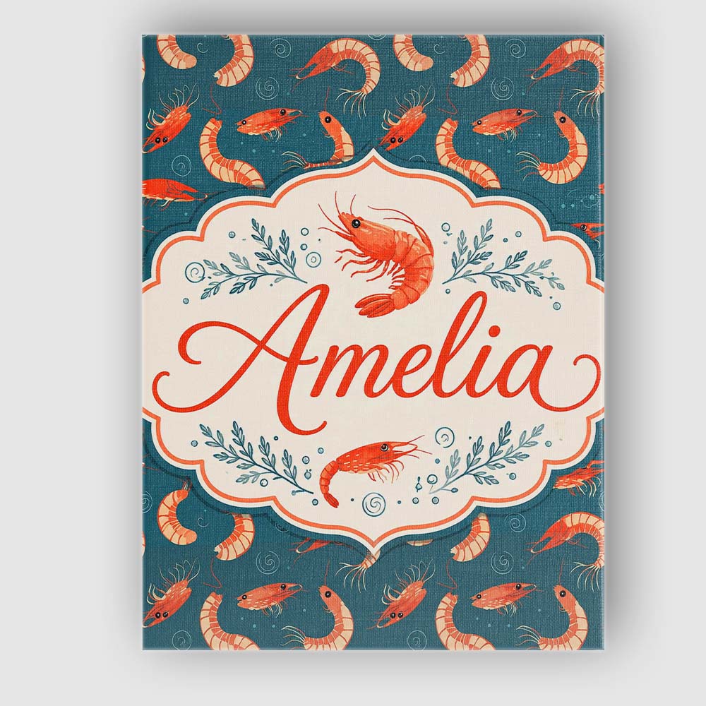 Personalised Name Playful Red Shrimp on Custom Modern Room Accent Elegant Feature Canvas Wall Art Print Decor Picture Ready to Hang