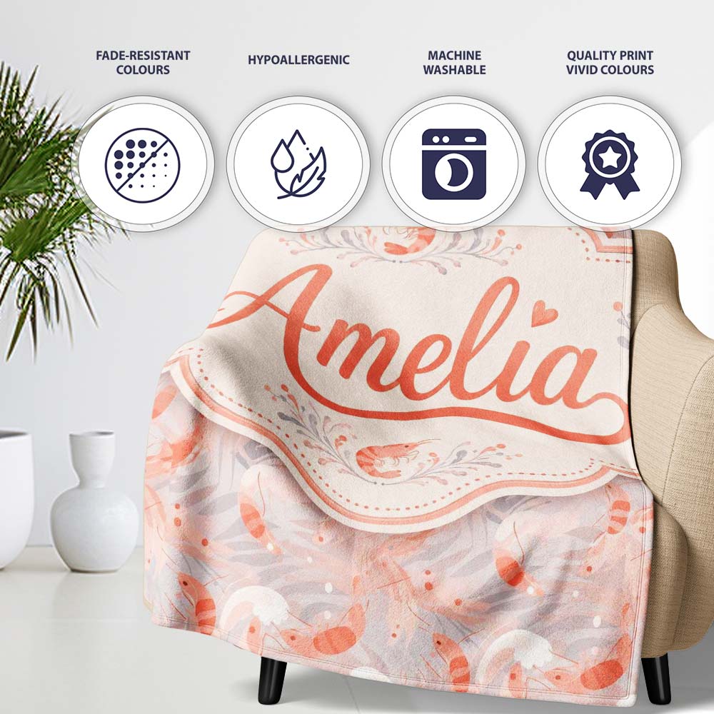Soft Pastel Shrimp Swirl with Abstract Waves Seamless Pattern Lovely Personalised Custom Name Super Soft Fleece Blanket Bed Sofa Throw