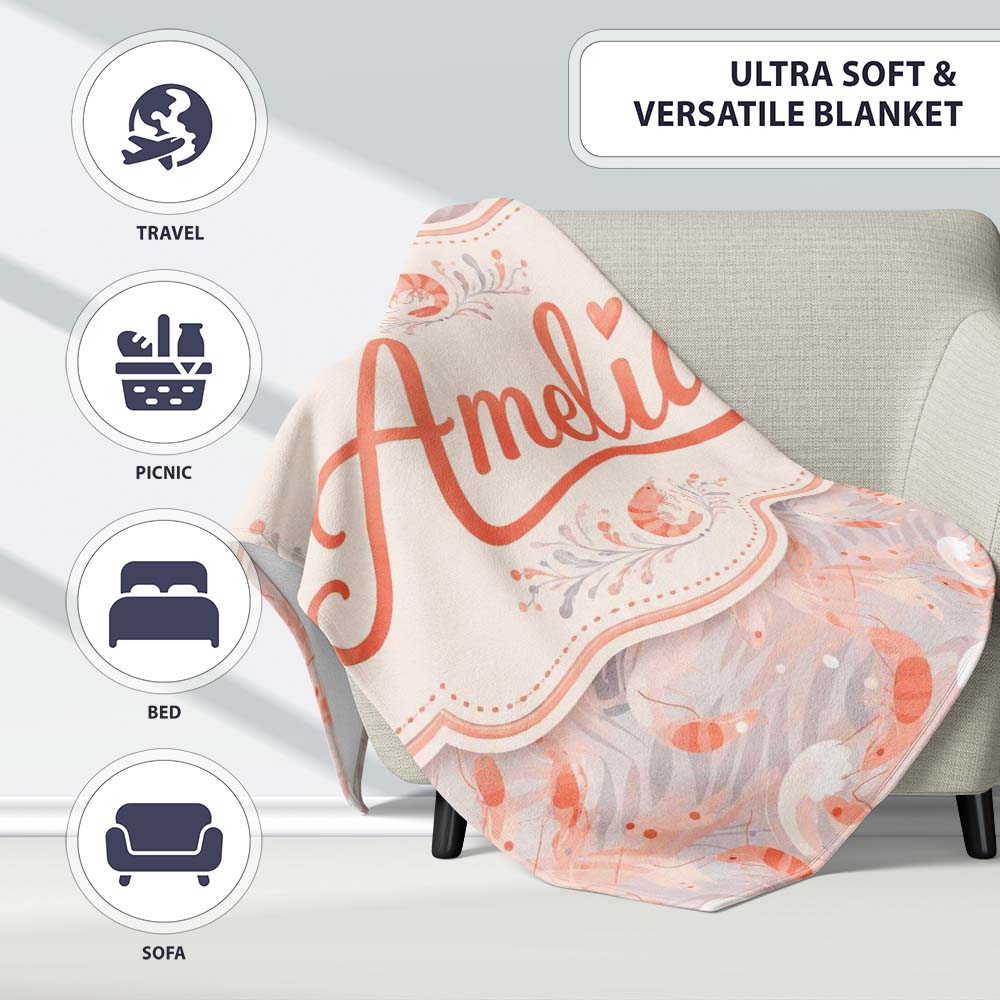 Soft Pastel Shrimp Swirl with Abstract Waves Seamless Pattern Lovely Personalised Custom Name Super Soft Fleece Blanket Bed Sofa Throw