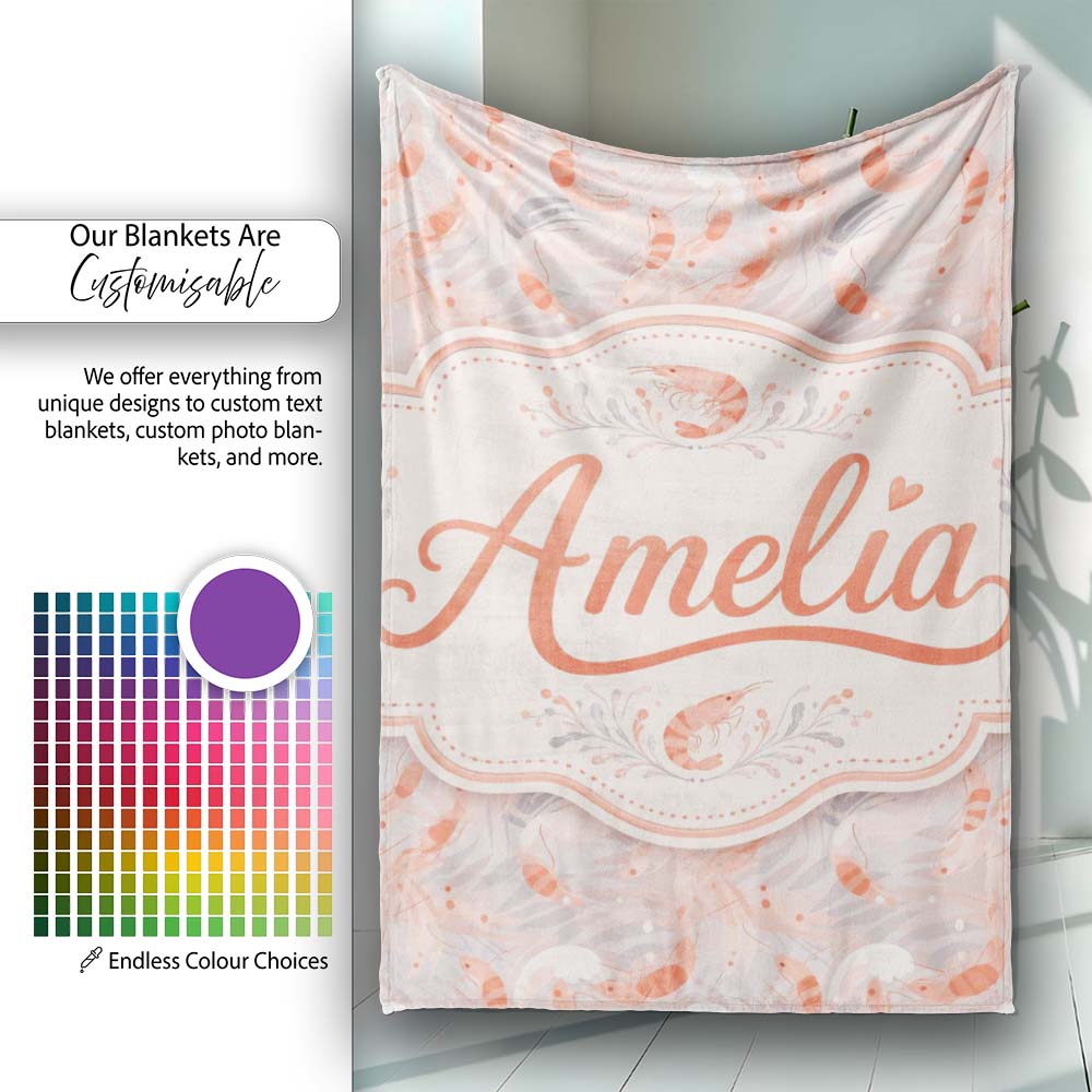 Soft Pastel Shrimp Swirl with Abstract Waves Seamless Pattern Lovely Personalised Custom Name Super Soft Fleece Blanket Bed Sofa Throw
