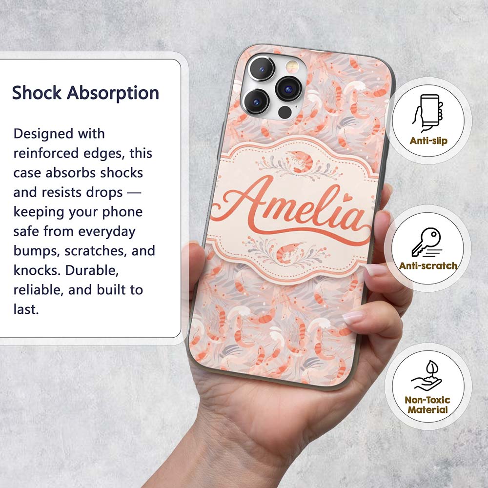 Soft Pastel Shrimp Swirl with Abstract Waves Custom Name Protective Phone Case Mobile Cover Durable Everyday Smartphone Shock Resistant
