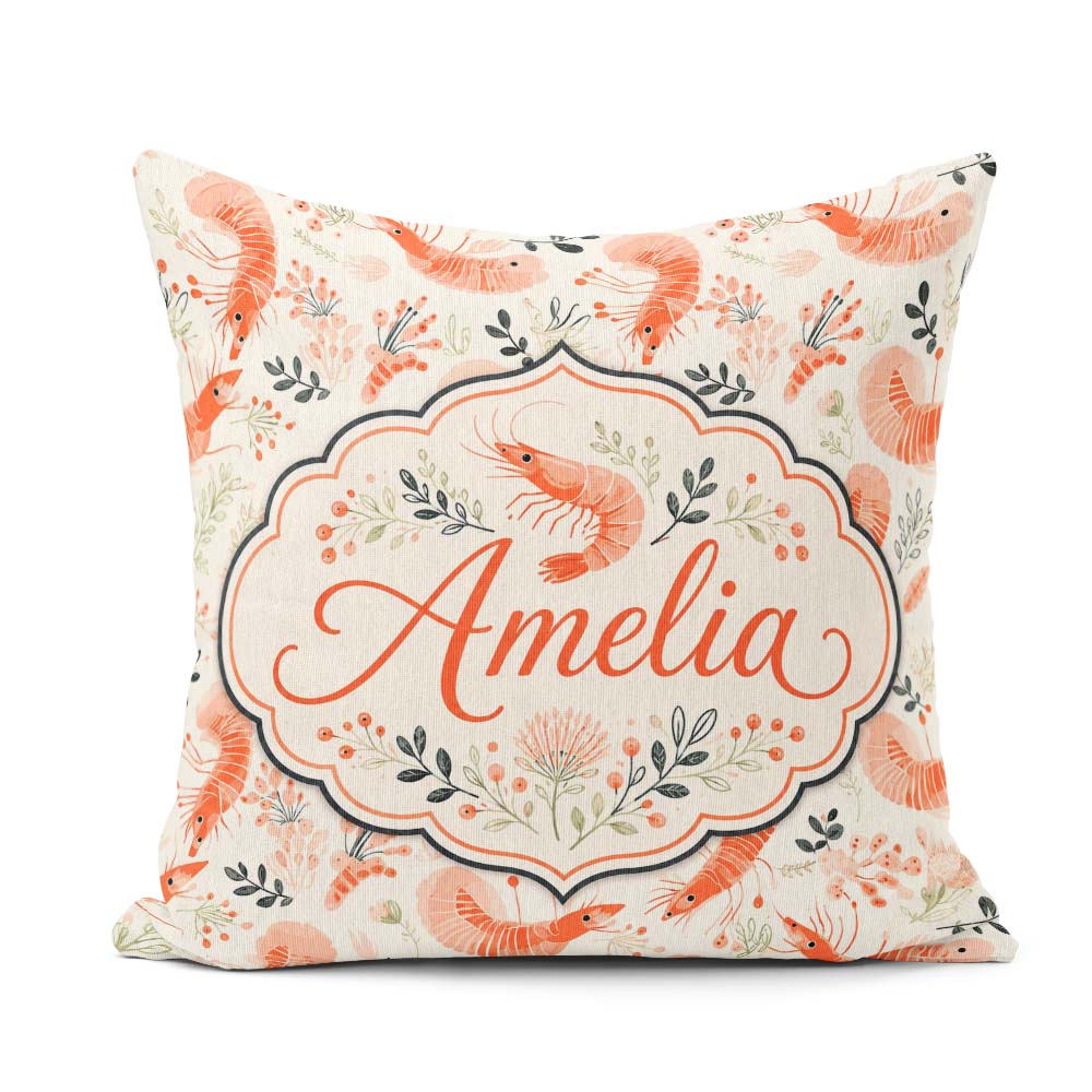 Custom Name Coral Shrimp with Delicate Elements Seamless Pattern Square Filled Cushion Throw Pillow Sofa Bed Home Decor Zip Washable UK Made