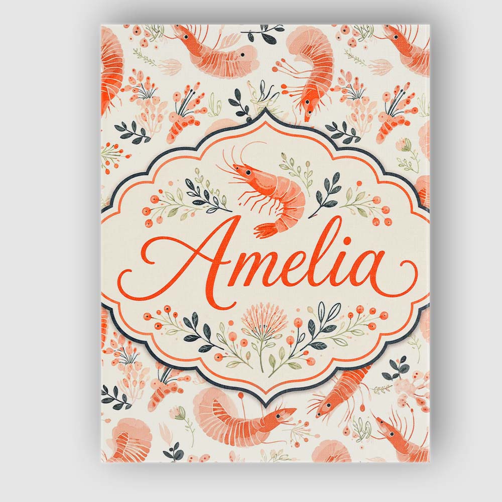Personalised Name Coral Shrimp with Delicate Custom Bespoke Contemporary Display Canvas Wall Art Print Decor Picture Ready to Hang