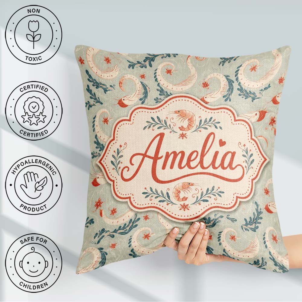 Custom Name Elegant Koi Fish and Floral Swirl Pattern Soft Tones Square Filled Cushion Throw Pillow Sofa Bed Home Decor Zip Washable UK Made