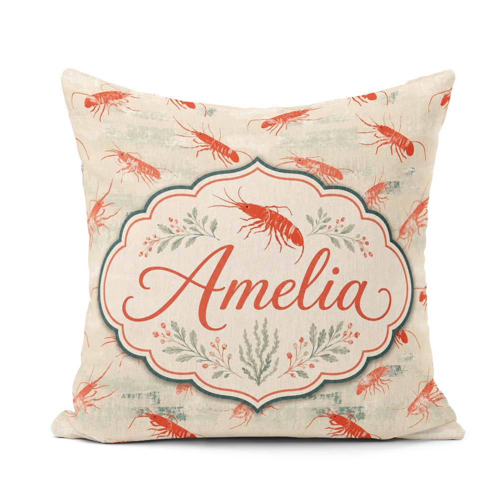 Custom Name Minimal Red Shrimp Textured Neutral Seamless Pattern Square Filled Cushion Throw Pillow Sofa Bed Home Decor Zip Washable UK Made
