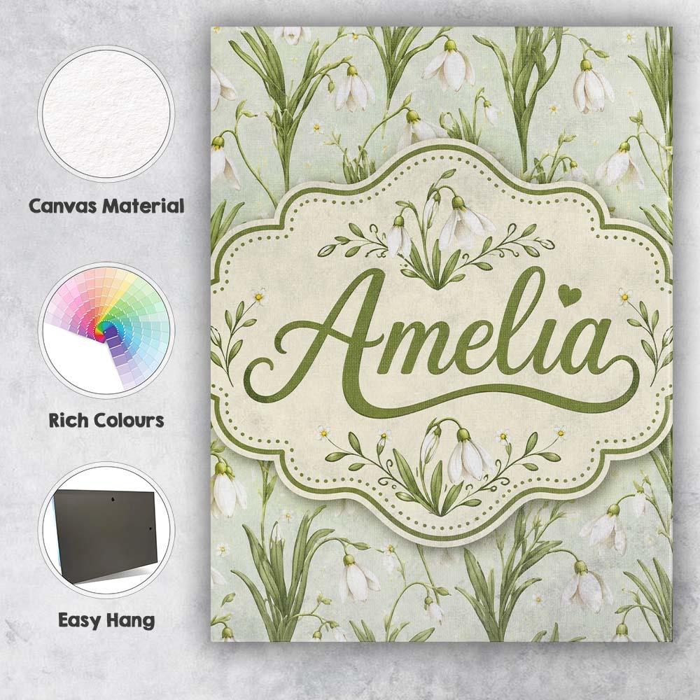 Personalised Name White Bell Flowers with Custom Unique Gift Idea Elegant Feature Canvas Wall Art Print Decor Picture Ready to Hang