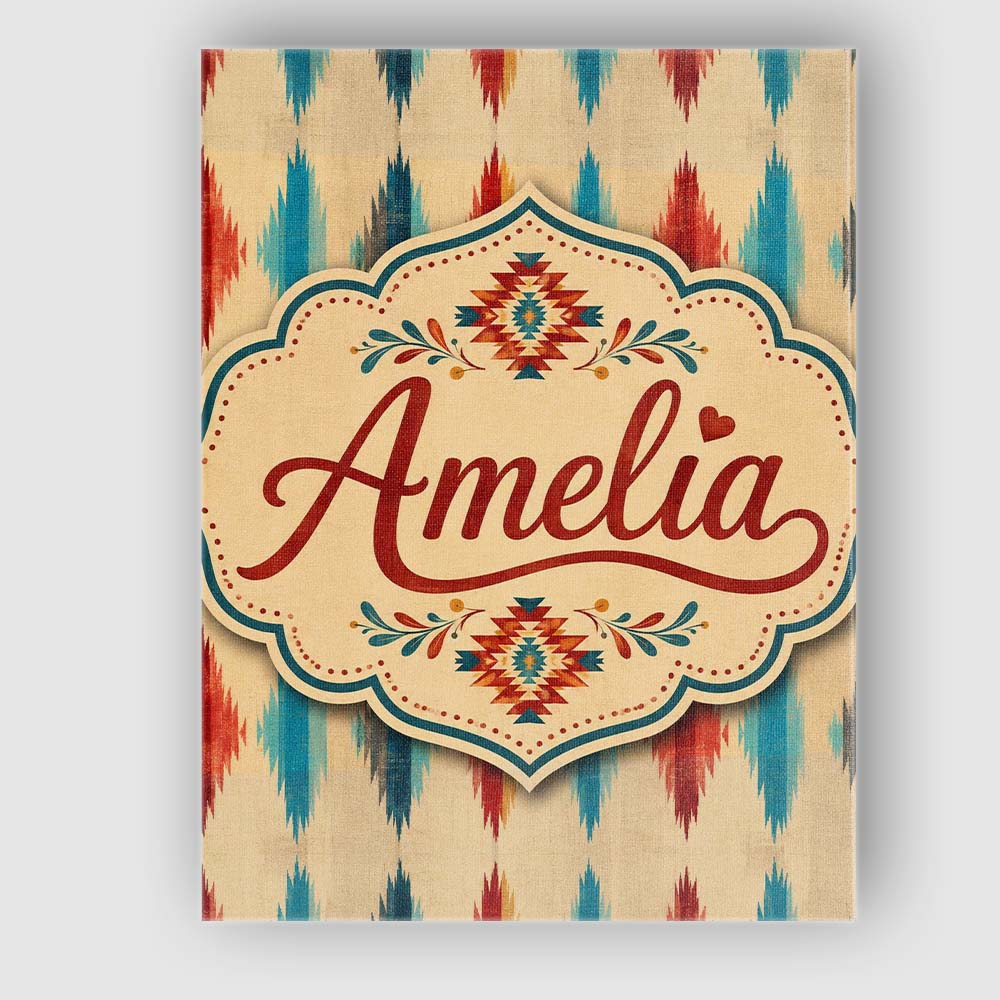 Personalised Name Southwestern Diamond Ikat Custom Bespoke Interior Contemporary Canvas Wall Art Print Decor Picture Ready to Hang