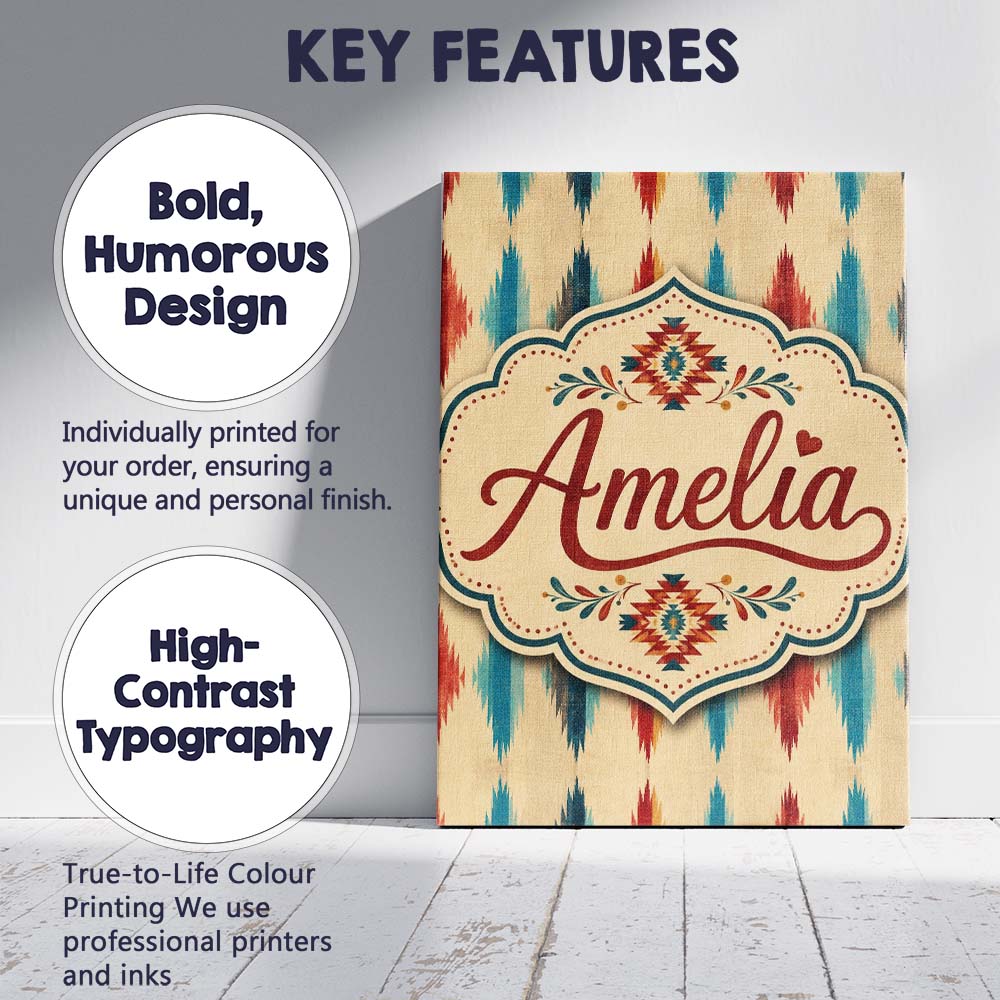 Personalised Name Southwestern Diamond Ikat Custom Bespoke Interior Contemporary Canvas Wall Art Print Decor Picture Ready to Hang