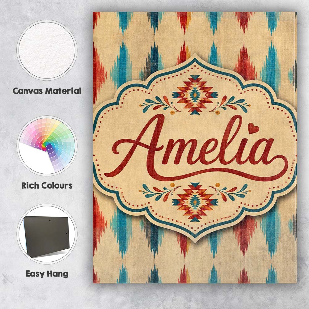 Personalised Name Southwestern Diamond Ikat Custom Bespoke Interior Contemporary Canvas Wall Art Print Decor Picture Ready to Hang