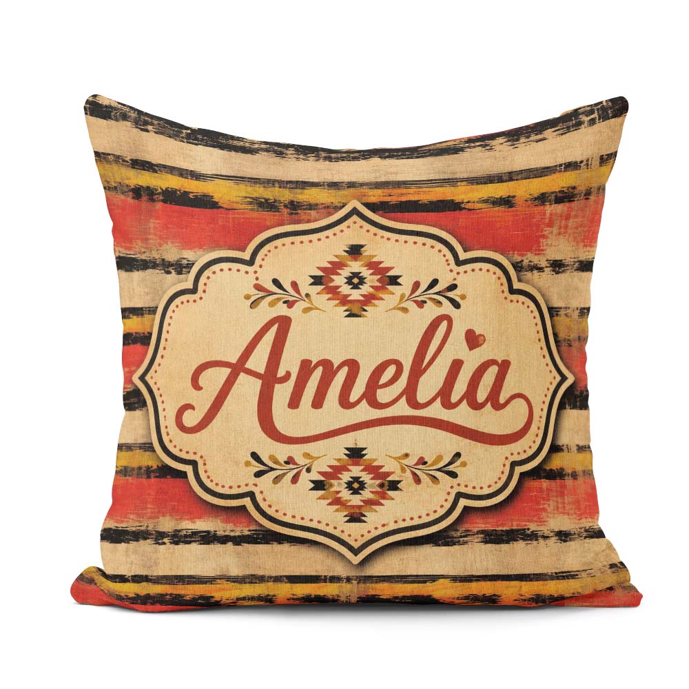 Custom Name Abstract Grunge Stripe Pattern in Red Black Ochre on Square Filled Cushion Throw Pillow Sofa Bed Home Decor Zip Washable UK Made