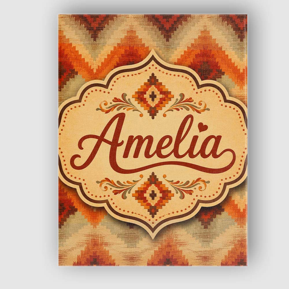 Personalised Name Southwestern Ikat Diamond Custom Bespoke Interior Contemporary Canvas Wall Art Print Decor Picture Ready to Hang