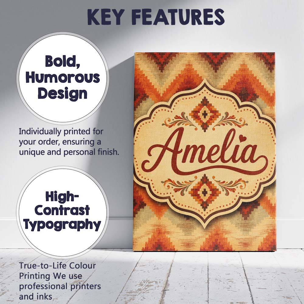 Personalised Name Southwestern Ikat Diamond Custom Bespoke Interior Contemporary Canvas Wall Art Print Decor Picture Ready to Hang