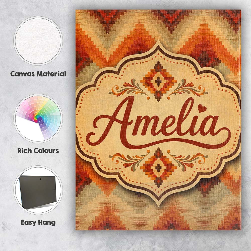 Personalised Name Southwestern Ikat Diamond Custom Bespoke Interior Contemporary Canvas Wall Art Print Decor Picture Ready to Hang