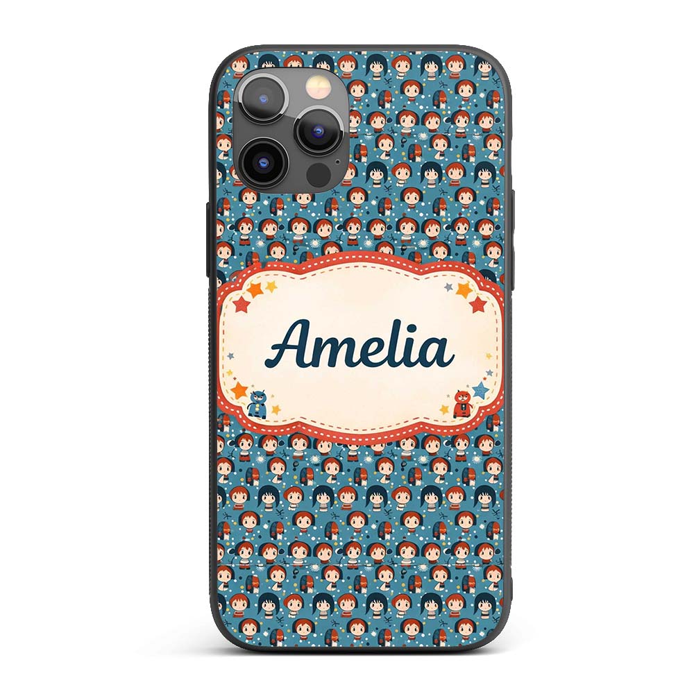 Cartoon Kids Blue Background Decorative Design Custom Name Protective Phone Case Mobile Cover Durable Everyday Smartphone Shock Resistant