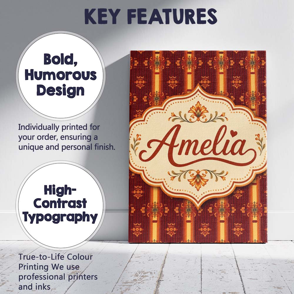 Personalised Name Rich Ornate Stripe Floral Custom Bespoke Interior Contemporary Canvas Wall Art Print Decor Picture Ready to Hang