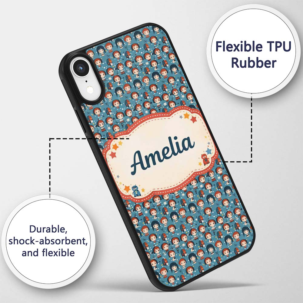 Cartoon Kids Blue Background Decorative Design Custom Name Protective Phone Case Mobile Cover Durable Everyday Smartphone Shock Resistant