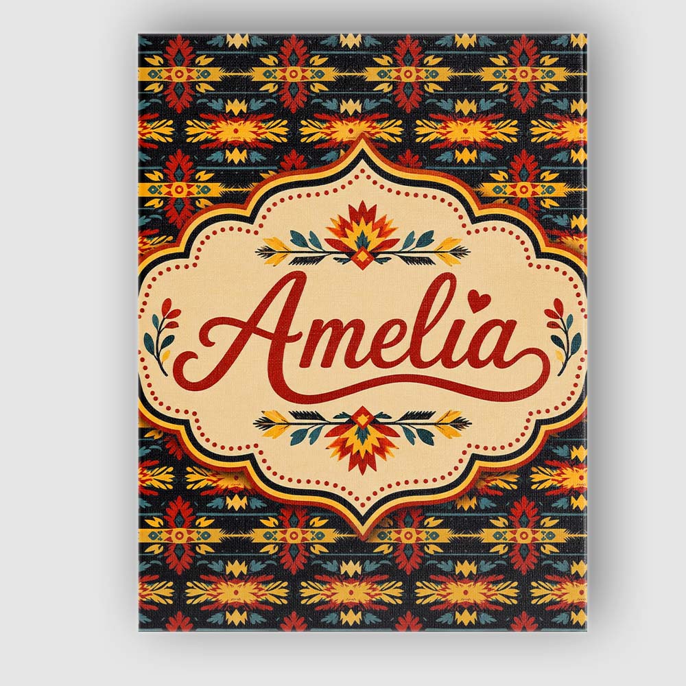 Personalised Name Bold Folk Floral Custom Stylish Home Interior Unique Gift Idea Canvas Wall Art Print Decor Picture Ready to Hang