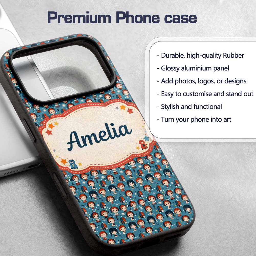 Cartoon Kids Blue Background Decorative Design Custom Name Protective Phone Case Mobile Cover Durable Everyday Smartphone Shock Resistant