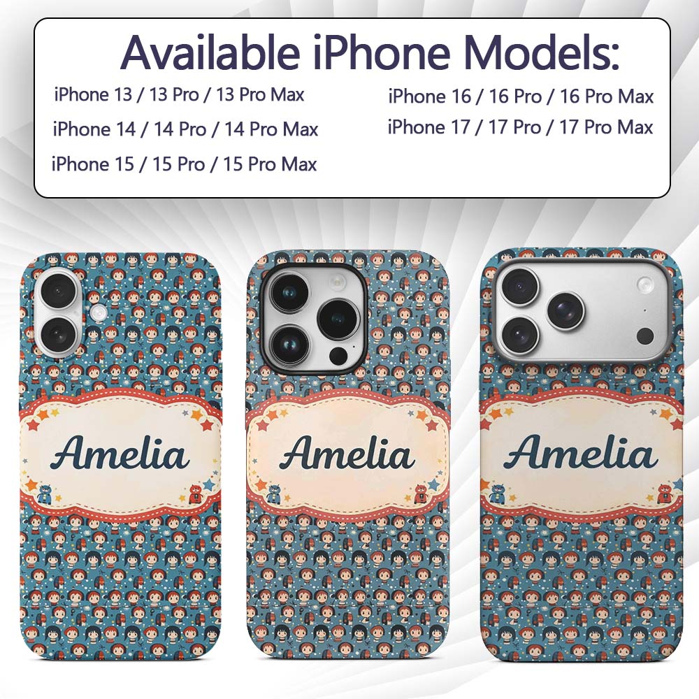 Cartoon Kids Blue Background Decorative Design Custom Name Protective Phone Case Mobile Cover Durable Everyday Smartphone Shock Resistant