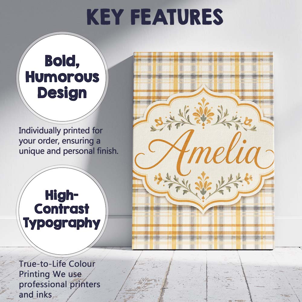 Personalised Name Warm Beige and Mustard Custom Unique Gift Idea Elegant Feature Canvas Wall Art Print Decor Picture Ready to Hang