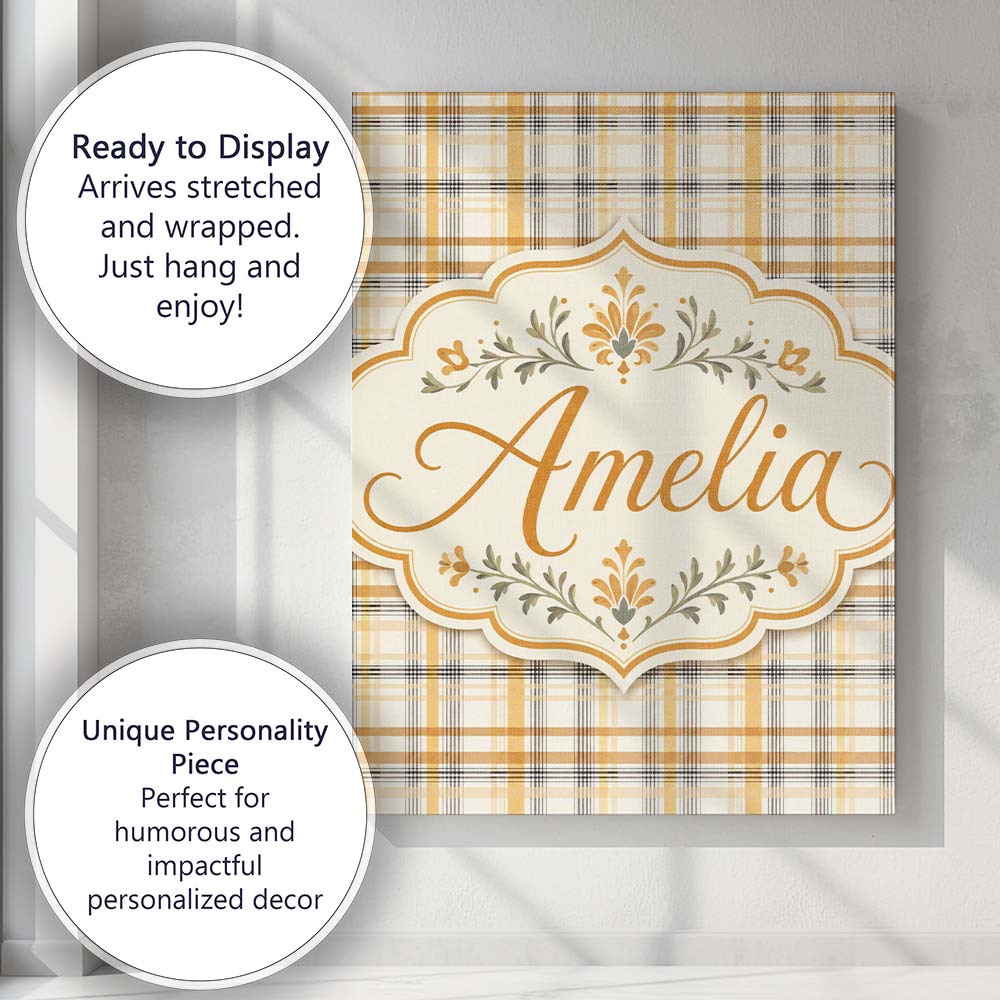 Personalised Name Warm Beige and Mustard Custom Unique Gift Idea Elegant Feature Canvas Wall Art Print Decor Picture Ready to Hang