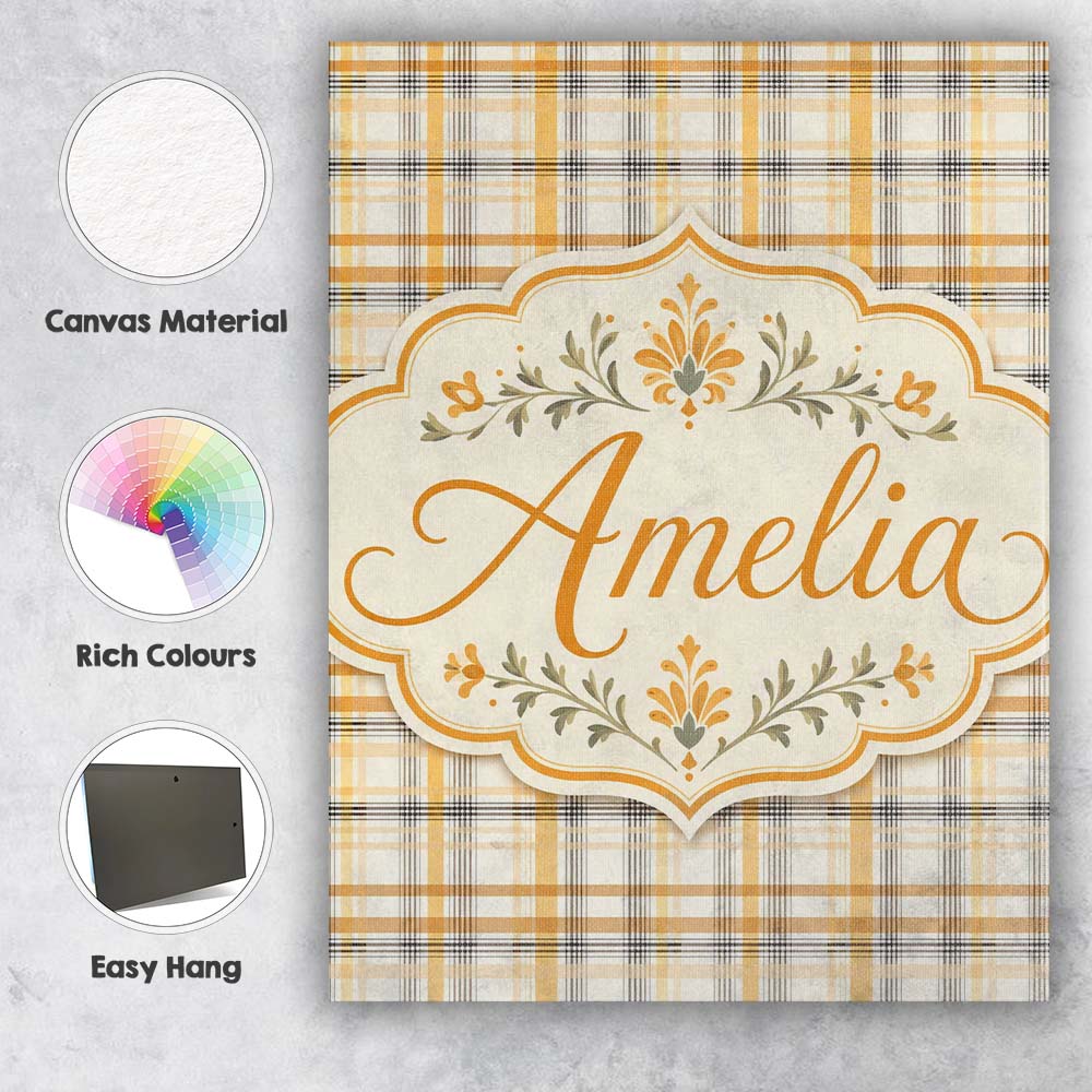 Personalised Name Warm Beige and Mustard Custom Unique Gift Idea Elegant Feature Canvas Wall Art Print Decor Picture Ready to Hang