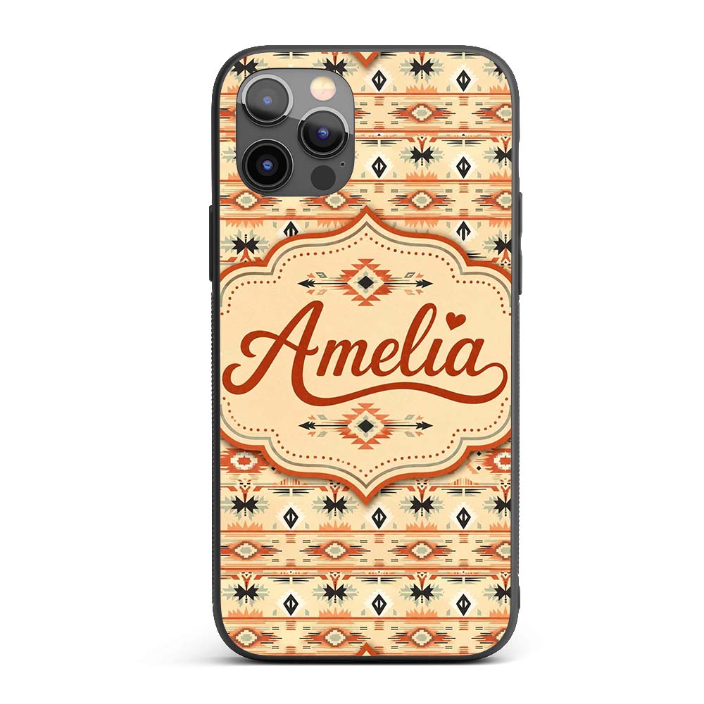 Southwestern Tribal Stripe Pattern in Terracotta Custom Name Protective Phone Case Mobile Cover Durable Everyday Smartphone Shock Resistant